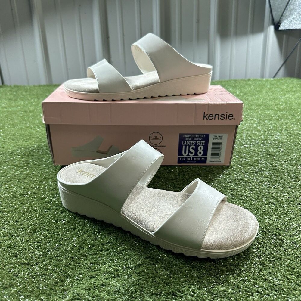 Kensie Endy Comfort Women's Size 8 Beige Wedge Sandals Shoes w/ Box